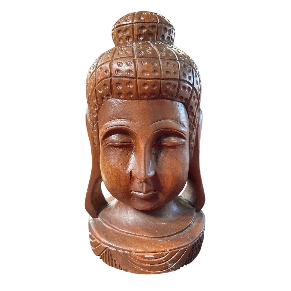 Antique Solid Wood Hand Carved Buddha Bust